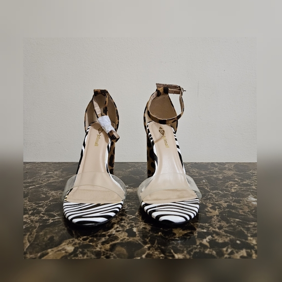 Leopard Transparent Chunky Heels, Size 9 - Picture 3 of 4